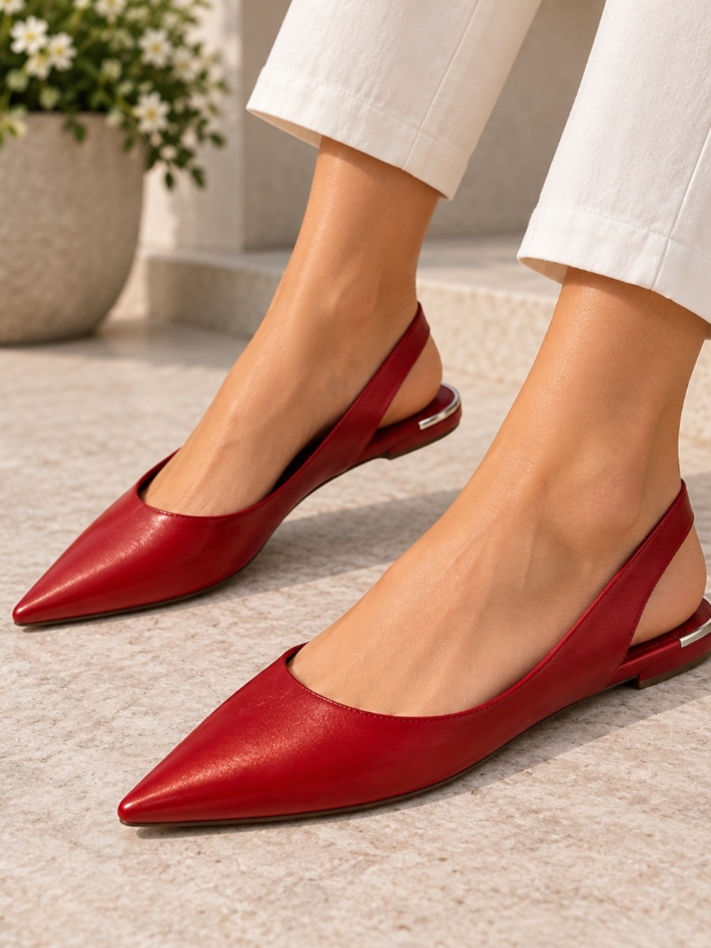 ZARA Red Leather Flats